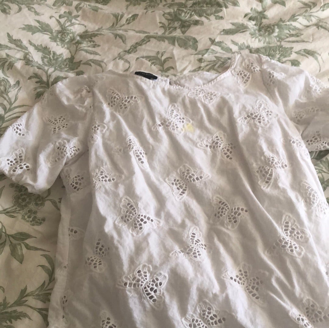 White butterfly Talbots shirt embroidered
